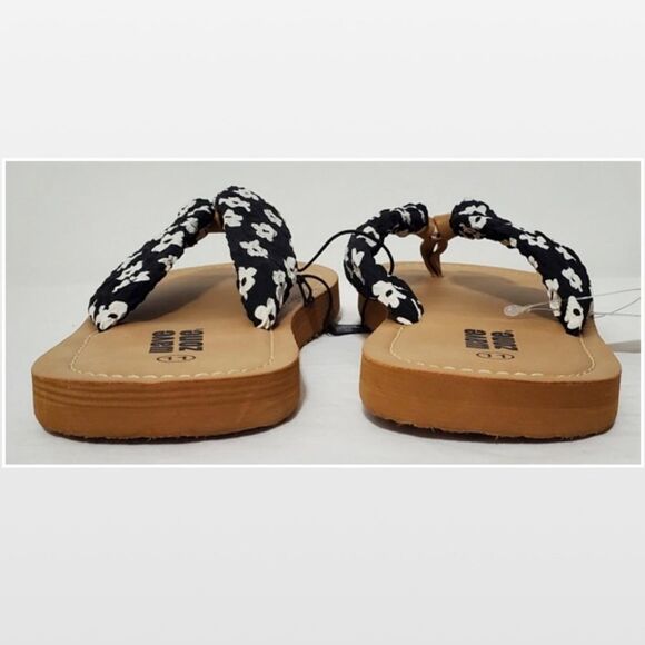 New Wave Zone Womens Flip Flops Slip On Black With White Floral Tan Size 11 - Picture 10 of 16